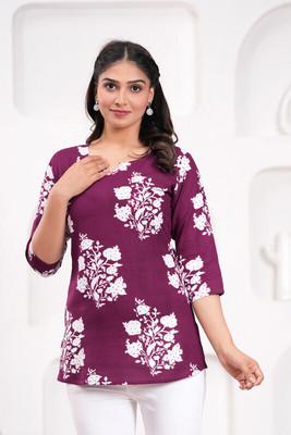 NERKSRE Women Printed A-line Kurta(Purple)