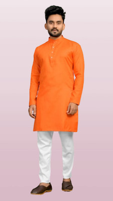Vastr Men Solid Straight Kurta(Orange)