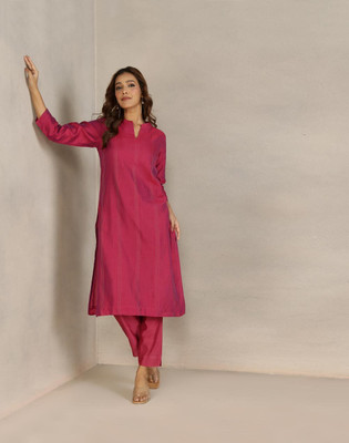 Fabindia Women Solid Straight Kurta(Purple)
