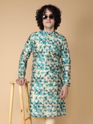 Namaskar Men Printed Straight Kurta(Green)