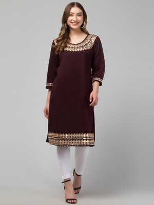 CROWN KING GARMENTS Women Embroidered Straight Kurta(Purple)