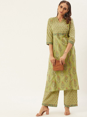 ANOUK Women Printed A-line Kurta(Green)