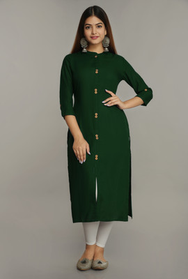 NEW4U Women Solid Straight Kurta(Dark Green)