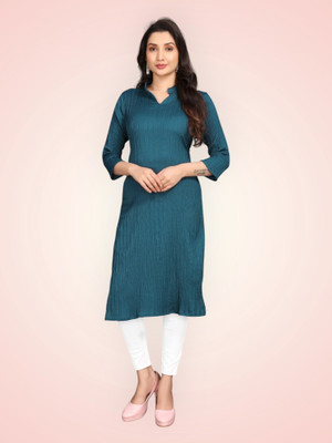 HKFASHION Women Striped A-line Kurta(Blue)