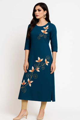 Dynamiczone Women Printed A-line Kurta(Blue)