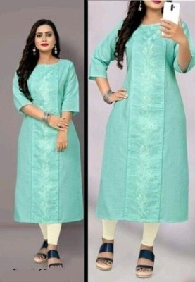 Ladylaz Women Self Design Straight Kurta(Light Blue)