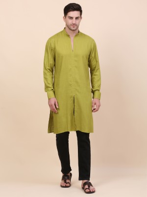 QISHTAR Men Solid A-line Kurta(Green)