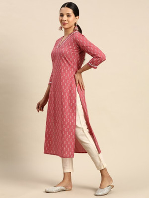 Jixpox Women Floral Print A-line Kurta(Pink)