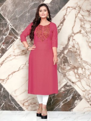 Glory Silk Women Embroidered A-line Kurta(Pink)