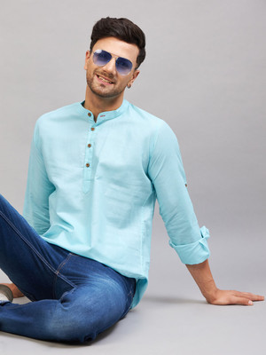 VASTRAMAY Men Solid A-line Kurta(Blue)