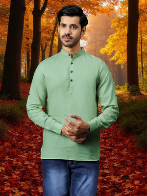 FireFish Men Solid A-line Kurta(Light Green)
