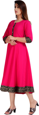 GULJAR FASHION Women Printed A-line Kurta(Pink)