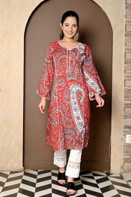OheeKurti Women Printed Pakistani Kurta(Red)