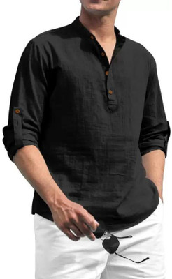 Life Roads Men Solid A-line Kurta(Black)
