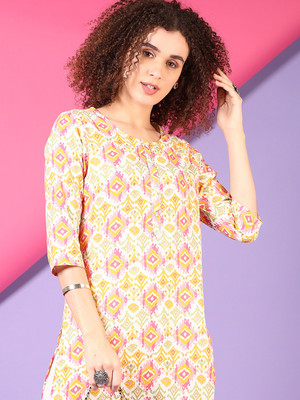 V-MART Women Printed A-line Kurta(Pink)