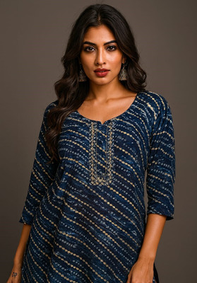 CornHubb.in Women Striped, Printed, Embellished Tunic Kurta(Black)