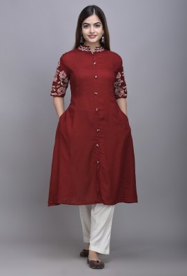 AADVIKA CREATIONS Women Embroidered A-line Kurta(Maroon)