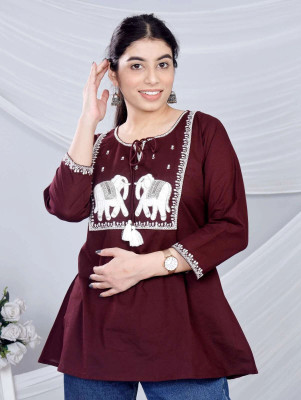 Gs Dress With Style Women Animal Print Straight Kurta(Maroon)