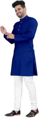 PoshSide Men Solid Straight Kurta(Blue)
