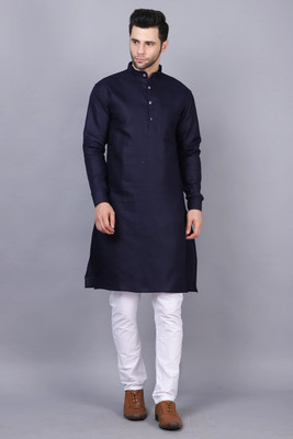 Rajababu Men Solid Straight Kurta(Dark Blue)