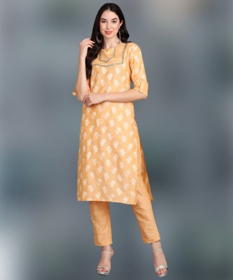 Divastri Women Printed Straight Kurta(Orange, White)