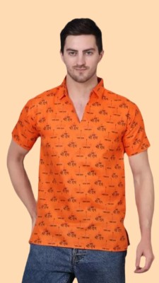 Ladies Haat Men Printed Straight Kurta(Orange)