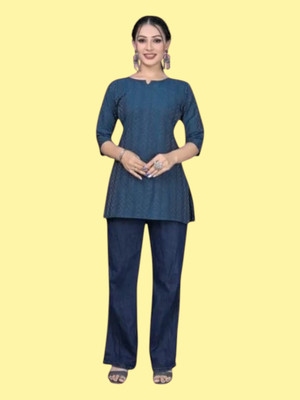 THEICON Women Striped A-line Kurta(Dark Blue)