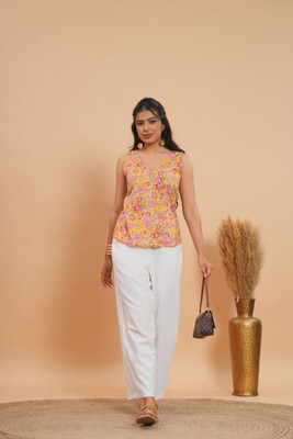 Sareeeba Women Floral Print A-line Kurta(Yellow)