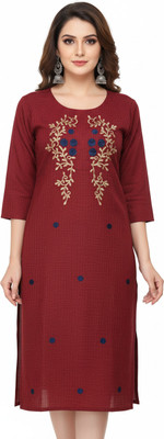 SARANS Women Embroidered, Self Design Straight Kurta(Red)