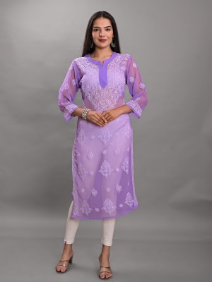 Apratim Women Embroidered Straight Kurta(Purple)