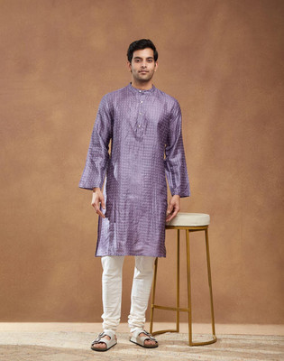 Fabindia Men Woven Design Straight Kurta(Purple)