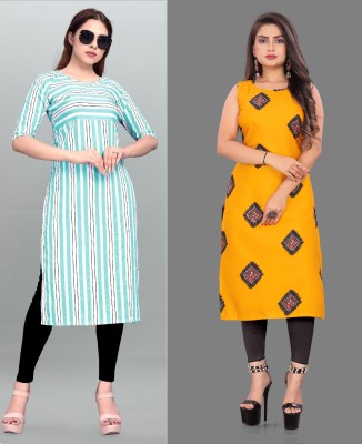 Modli 20 Fashion Women Printed Straight Kurta(Blue, Yellow)