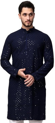 Metro Traders Men Embellished Straight Kurta(Blue)