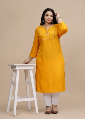 Sztori Women Embellished Asymmetric Kurta(Yellow)