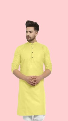 VINAARI Men Solid A-line Kurta(Yellow)