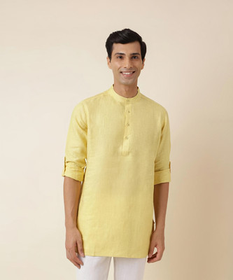 Fabindia Men Solid Straight Kurta(Yellow)