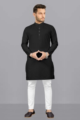 FREYA CREATION Men Solid Straight Kurta(Black)