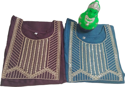 HMkurti Women Patchwork A-line Kurta(Brown)