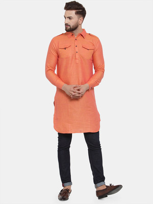 Sayesha Men Solid Pathani Kurta(Orange)
