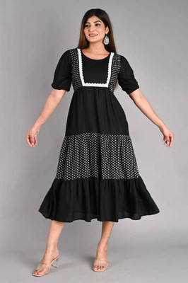Sheffali Creation Women Self Design Flared Kurta(Black)