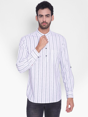 CRIMSOUNE CLUB Men Striped Flared Kurta(White)