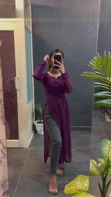 PuriMaa Women Solid Flared Kurta(Purple)