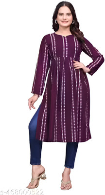 dealbazaars Women Printed Pakistani Kurta(Purple)