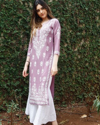 Gosriki Women Embroidered Straight Kurta(Purple)