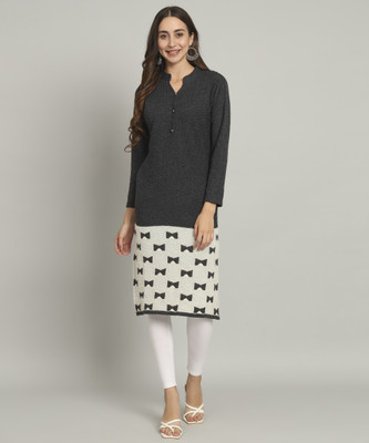 ZEPPI Women Printed Straight Kurta(Grey)