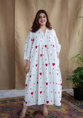 MOOLCHO Women Printed Anarkali Kurta(White, Red)