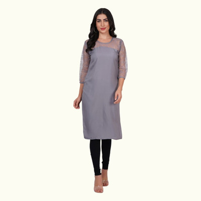 StylishKurta Women Solid Straight Kurta(Grey)