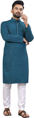Krudha Men Embroidered A-line Kurta(Light Blue)