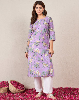 Skylee Women Printed Straight Kurta(Purple, Multicolor)