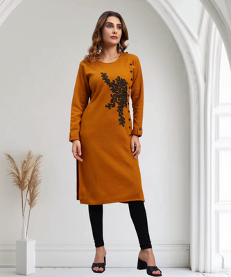 DECANTER Women Self Design Straight Kurta(Orange)